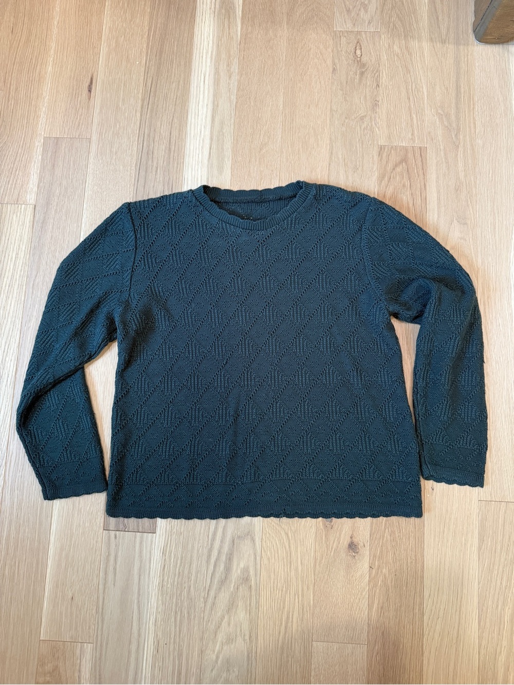 Forrest Green Scalloped hem Crew Kneck Sweater Handmade